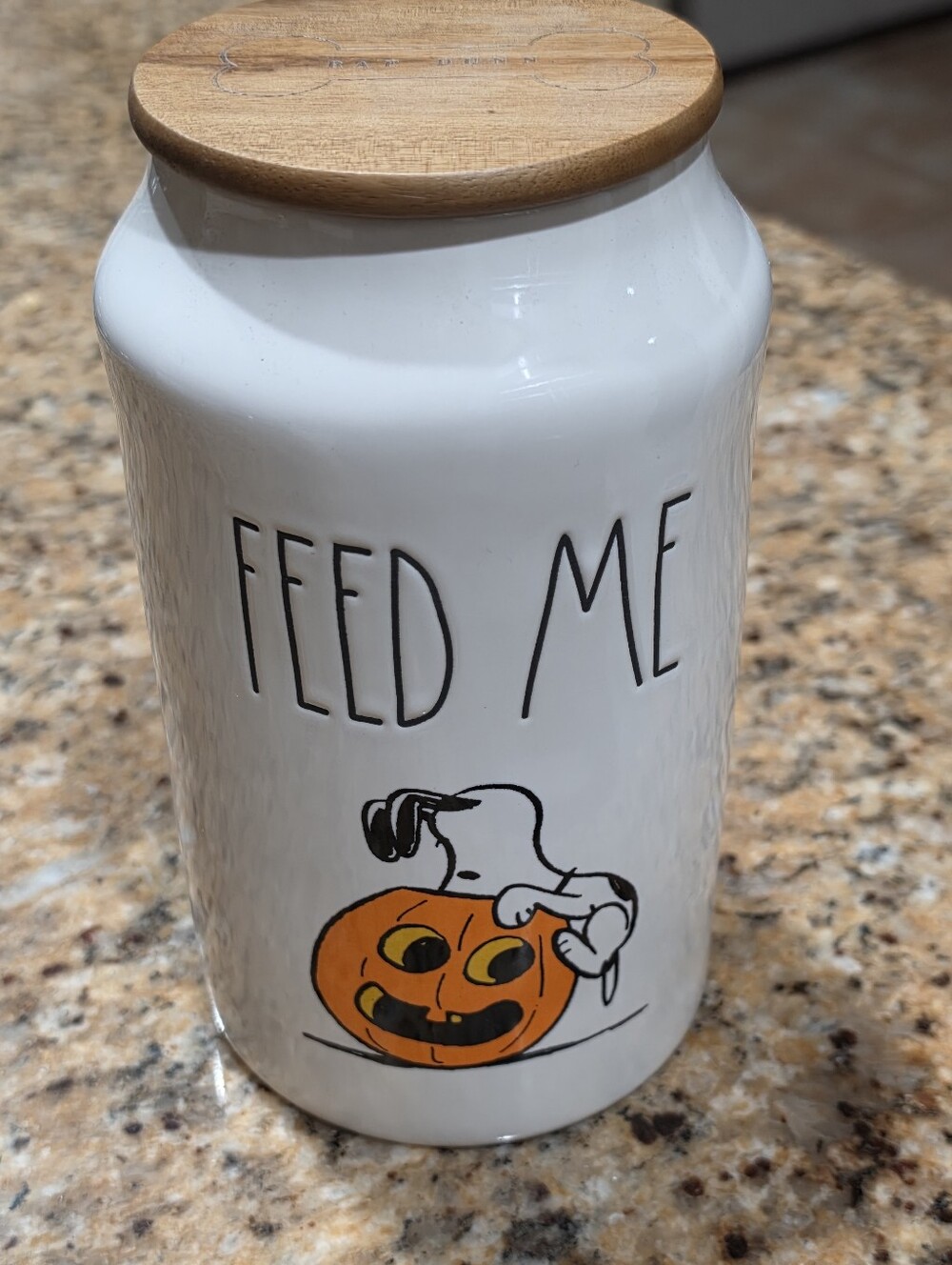 Rae Dunn Snoopy Feed Me Ceramic Dog Treat Canister